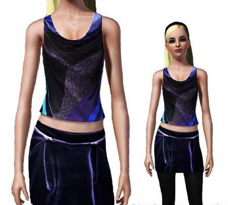 Бархатная юбка и полосатый топ от Gucci для Симс3 в формате sims3pack
