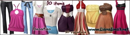 Набор одежды (джинсы, кофты, платья) от Liana для Sims 3 в формате sims3pack