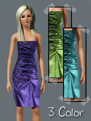 Гофрированное платье без бретелек для Симс 3 в формате sims3pack