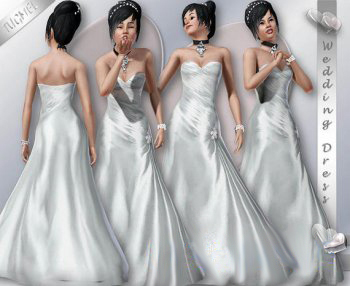 Свадебное платье без бретелек для Симс 3 в формате sims3pack