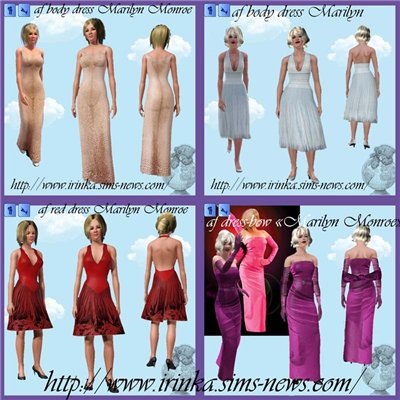 Четыре платья Мерилин Монро (Marilyn Monroe) для Симс 3 в формате sims3pack