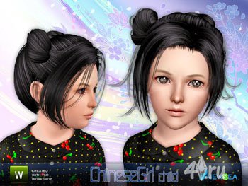 Прическа в китайском стиле от NewSea-ChineseGir для Sims 3 в формате sims3pack