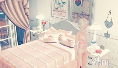 Кровать с подушками для Симс 3 в формате sims3pack