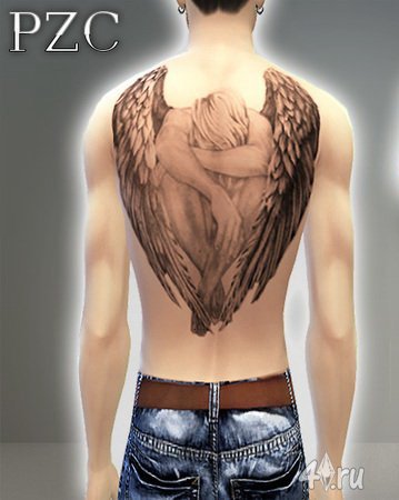 Татуировка Плачущий ангел на спине для Симс 4 в формате package