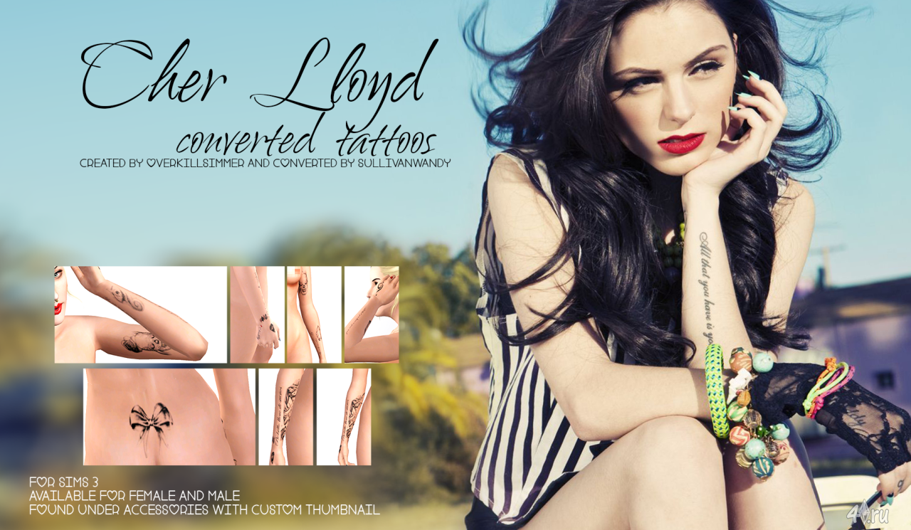 Татуировки Шер Ллойд (Cher Lloyd) от Sullivanwandy для Симс 3 в формате pac...